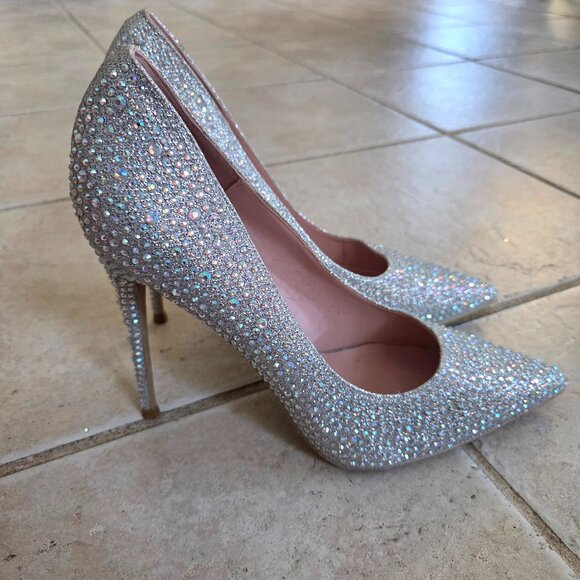 NEW Women's Elisabet Tang size 10 Silver glitter rhinestone high heels - Picture 1 of 3